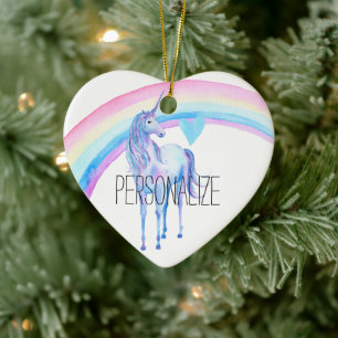Décoration En Céramique Coeur arc-en-ciel violet Unicorne