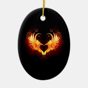 Décoration En Céramique Cœur d'ange de feu avec des ailes