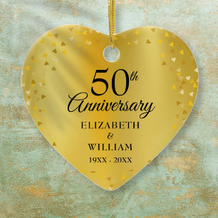 Décoration En Céramique Cœur de confettis dorés pour les 50 ans de mariage