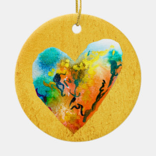 Décoration En Céramique Cœur de graffiti doré en art à l'aquarelle