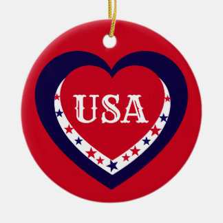 Décoration En Céramique Coeur de Noël rouge blanc bleu patriotique USA