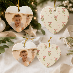 Décoration En Céramique Coeur de photo de gui à ruban rose grandmillennial