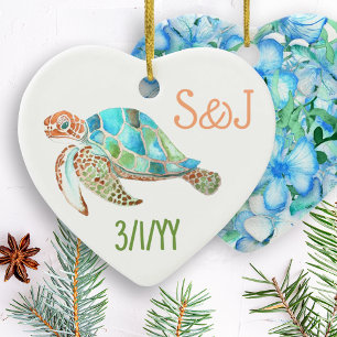 Décoration En Céramique Cœur de Tortue de Mer, Noël Monogrammé