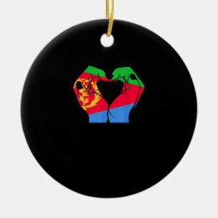Décoration En Céramique Coeur des mains avec drapeau érythréen