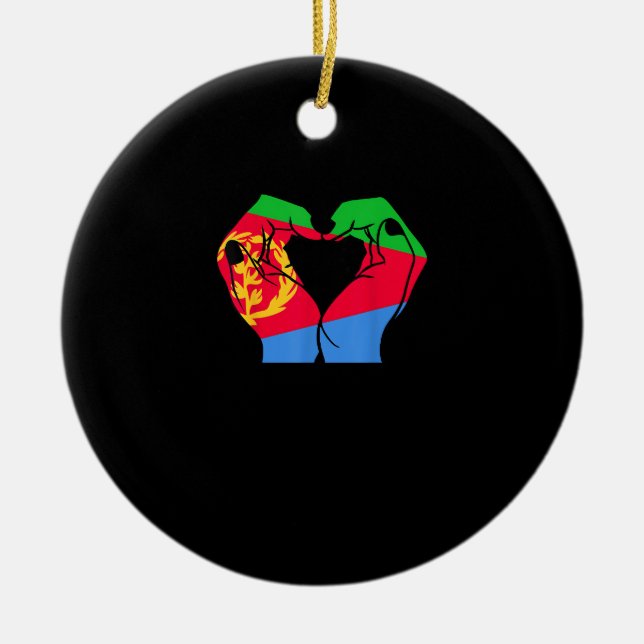 Décoration En Céramique Coeur des mains avec drapeau érythréen (Devant)