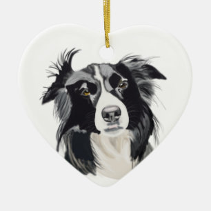 Décoration En Céramique Coeur en céramique noir et blanc de border collie