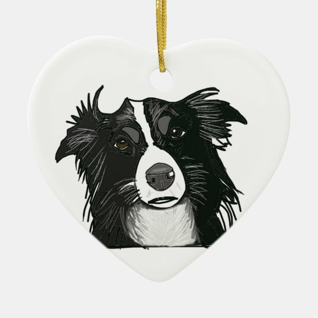Décoration En Céramique Coeur en céramique noir et blanc de border collie (Devant)