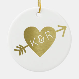 Décoration En Céramique coeur en faux or avec flèche, agréable