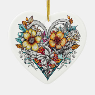 Décoration En Céramique Coeur floral personnalisé avec message sensoriel