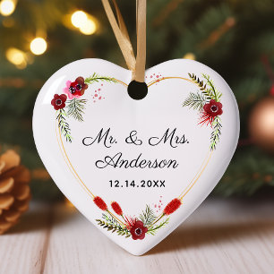 Décoration En Céramique Cœur floral personnalisé avec photo de mariage de