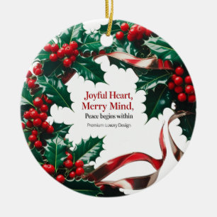 Décoration En Céramique Cœur Joyeux, Esprit Joyeux — Baie de Houx de Luxe