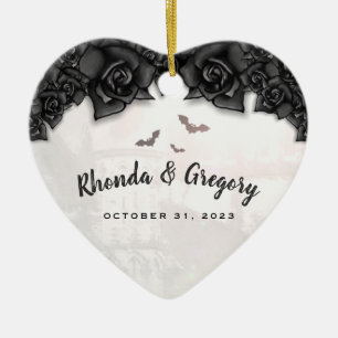 Décoration En Céramique Coeur noir gothique de mariage de Halloween de