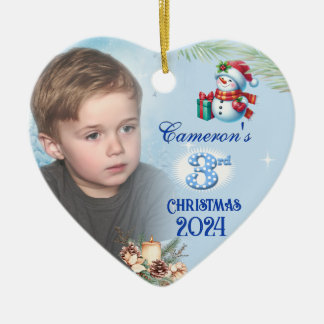 Décoration En Céramique Coeur photo personnalisé de Noël du garçon