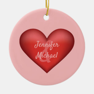 Décoration En Céramique Cœur rouge avec noms personnalisés d'un couple