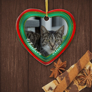 Décoration En Céramique Coeur Rouge Et Vert Personnalisé Avec Photo