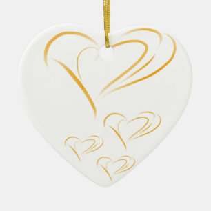 Décoration En Céramique Coeurs d'amour de l'or