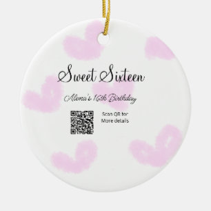 Décoration En Céramique Coeurs d'aquarelle rose QR Sweet sixteen anniversa