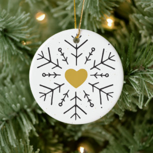 Décoration En Céramique Coeurs dessinés à la main Flocon de neige Dessin I