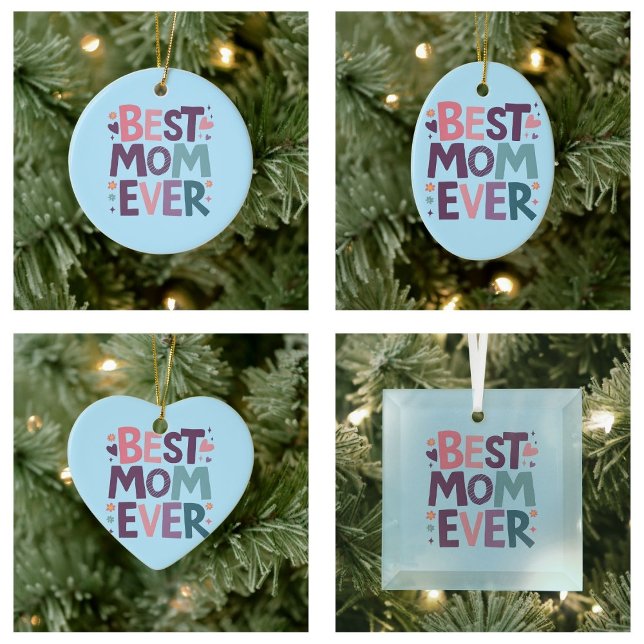 Décoration En Céramique Coeurs et fleurs mignons Meilleure maman jamais (Cute Hearts and Flowers Best Mom Ever ornaments)