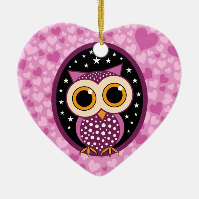 Décoration En Céramique coeurs, étoiles et hibou (Devant)
