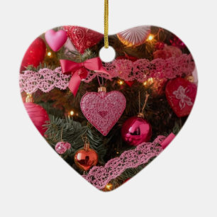 Décoration En Céramique Cœurs roses et bulbes rouges sur un arbre de la Sa