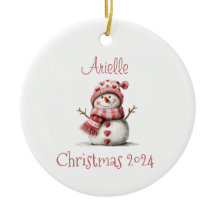 Coeurs roses Snowman Ornament personnalisé