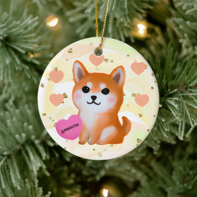Décoration En Céramique Coeurs Shiba Inu mignons | Pour Amoureux des chien (Arbre)