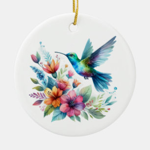 Décoration En Céramique Colibri floral de printemps