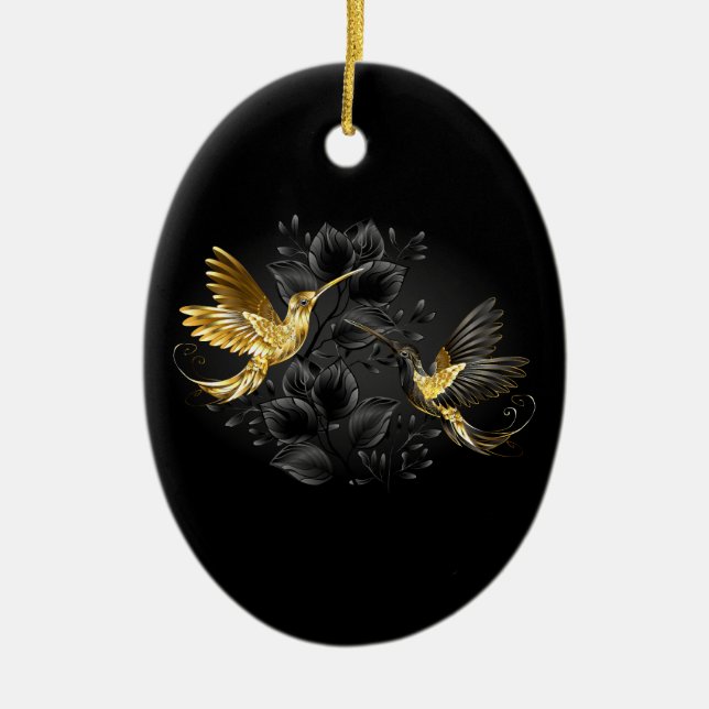 Décoration En Céramique Colibri noir et or (Devant)