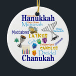 Décoration En Céramique Collage Chanukah/Lumière<br><div class="desc">L'ornement de Chanukah comporte des symboles et des mots pour la fête. On peut lire en arrière : Allumez les lumières.</div>