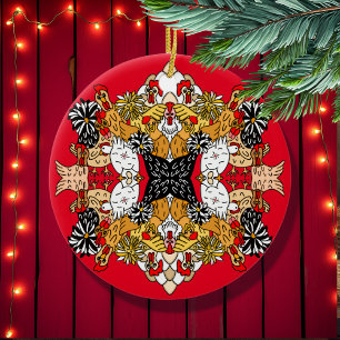 Décoration En Céramique Collage de poulets amusants tirés à la main