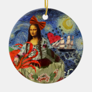 Décoration En Céramique Collage Nuit étoilée de Mona Lisa : Surréalisme fa