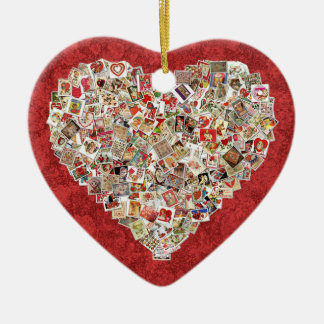 Décoration En Céramique Collage vintage de coeur de carte de Valentine sur
