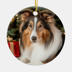 Décoration En Céramique Collie Christmas