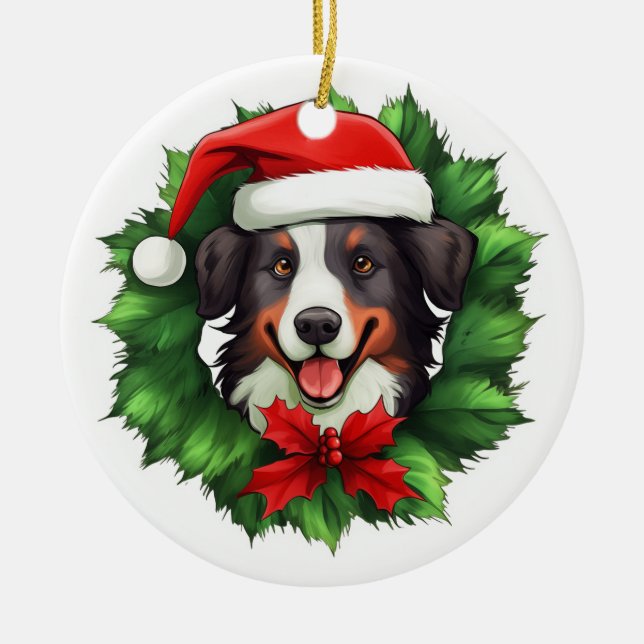 Décoration En Céramique Collie Christmas Wreath (Devant)
