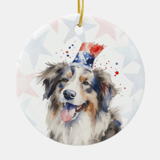 Décoration En Céramique Collie Dog, 4th of july Personalized (Devant)