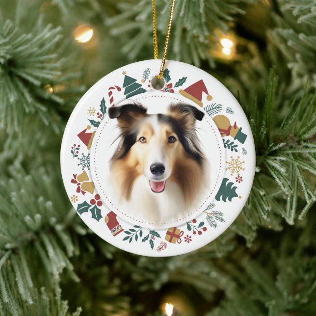 Décoration En Céramique Collie Dog Christmas Images Wreath (Arbre)