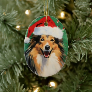 Décoration En Céramique Collie peinture de Noël