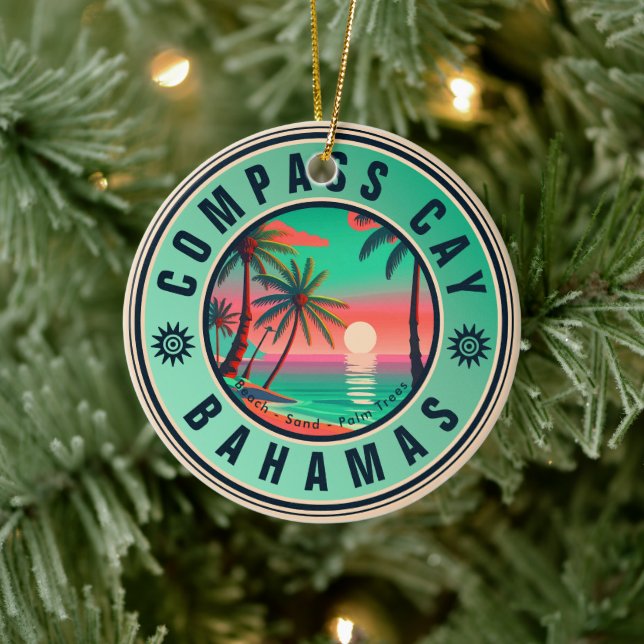 Décoration En Céramique Comass Cay Bahamas Retro Sunset Souvenir 1950 (Arbre)