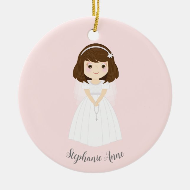 Décoration En Céramique Communion Dove Brunette Girl (Devant)