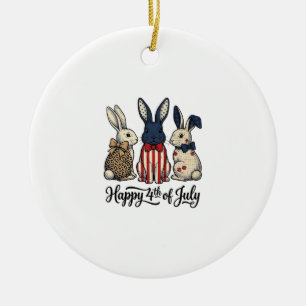 Décoration En Céramique Conception de chemise de lapin patriotique du 4 ju