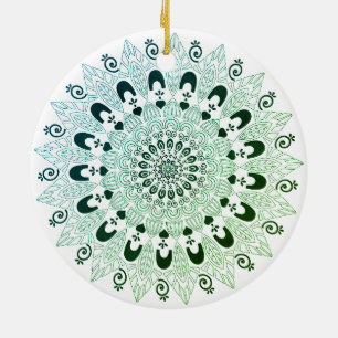 Décoration En Céramique Conception de fleurs mandala vertes et blanches