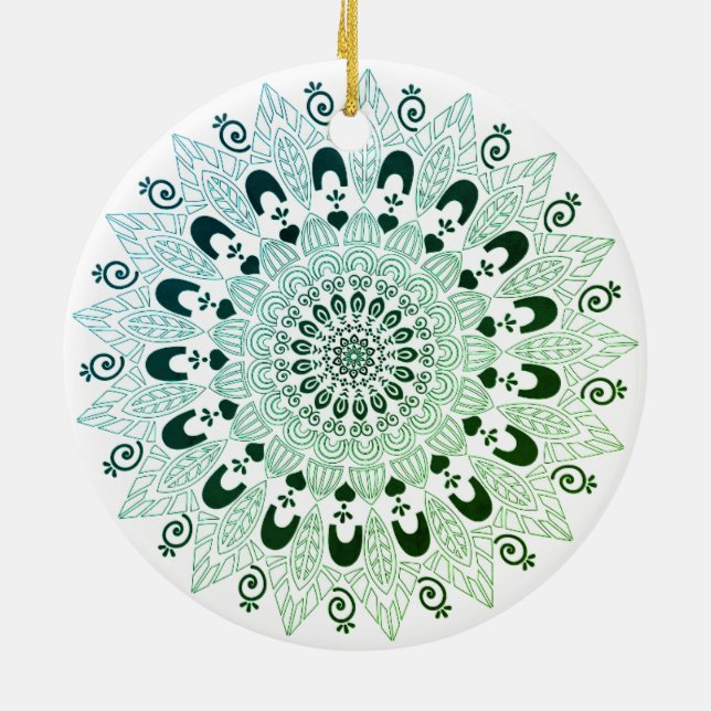 Décoration En Céramique Conception de fleurs mandala vertes et blanches  (Dos)