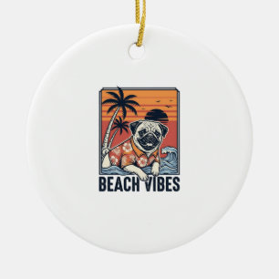 Décoration En Céramique Conception de gravure vintage pug ambiance plage_1