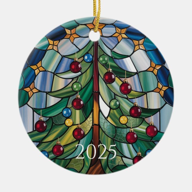 Décoration En Céramique Conception de vitrail d'arbre de Noël 2025 (Devant)