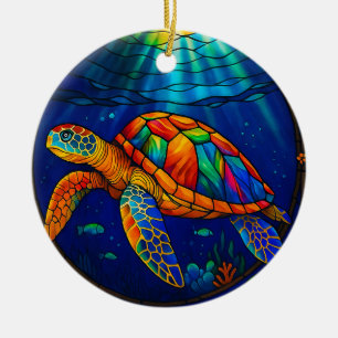 Décoration En Céramique Conception vibrante de tortue marine en verre colo