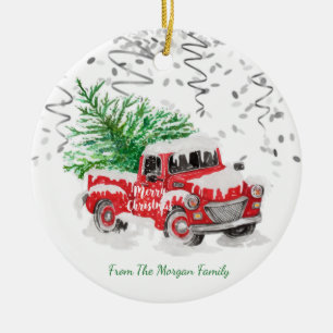 Décoration En Céramique Confettis argentés, sapin de Noël camion rouge enn
