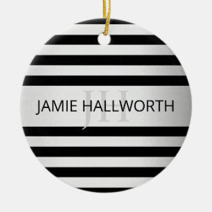 Décoration En Céramique Contemporain Faux Argent Ombre Rayures & Noir