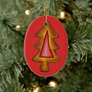 Décoration En Céramique Cookie d'arbre de Noël en verre rouge