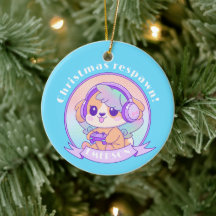 Cool Kawaii Joueur de Noël Fille Chien en bleu Nom